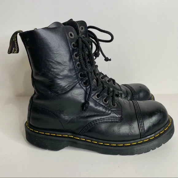 Dr Martens 10966 Steel Toe Cap Combat Boots Black Leather 10 Eye Lace Up Punk 11 - Picture 8 of 16